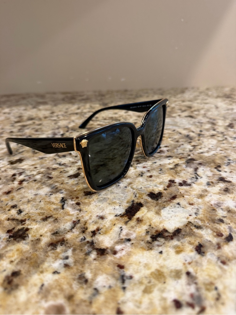 Versace Black and Gold Women's Square Sunglasses with Dark Lenses